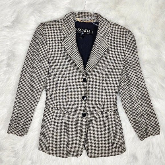 Escada Blazer Hounndstooth Womens Adult 36 Margaretha Ley Germany Tan Jacket - Picture 1 of 10
